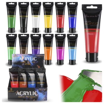 Farby Akrylowe 12x75ml Zestaw Fab Akrylowych W Dużych Tubkach