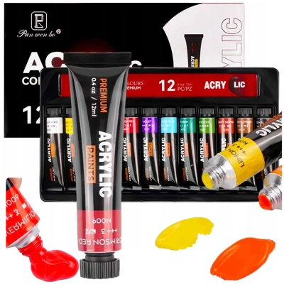 Farby Akrylowe Malarskie 12x12ml Zestaw Farb Akrylowych w Tubkach